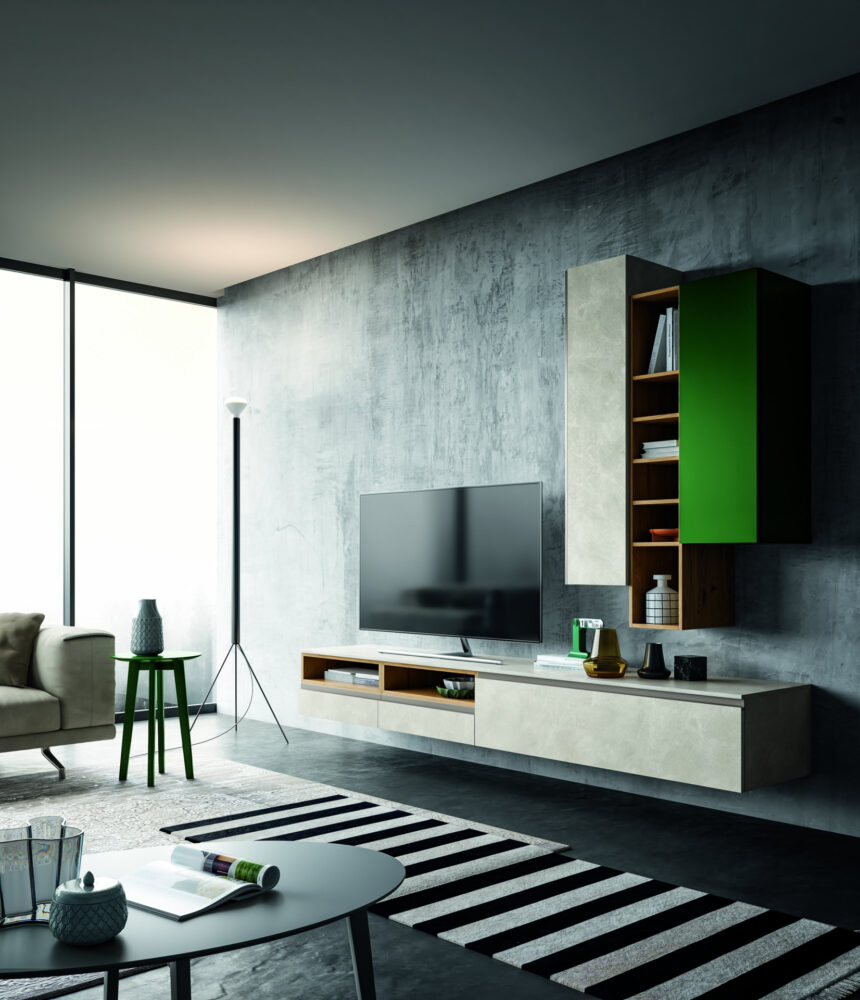 Porta tv in stile moderno sospeso a parete.